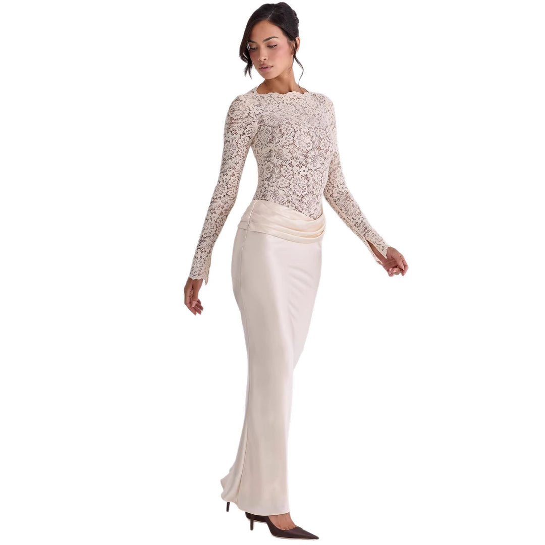 Damen Elegantes Spitzenoberteil mit fließendem Rock Drune