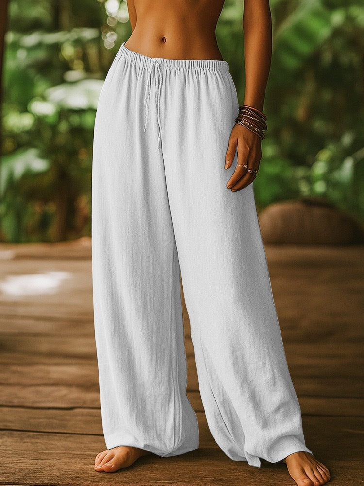 Damen Weit geschnittene Sommer-Hose mit elastischem Bund und Kordelzug Drune