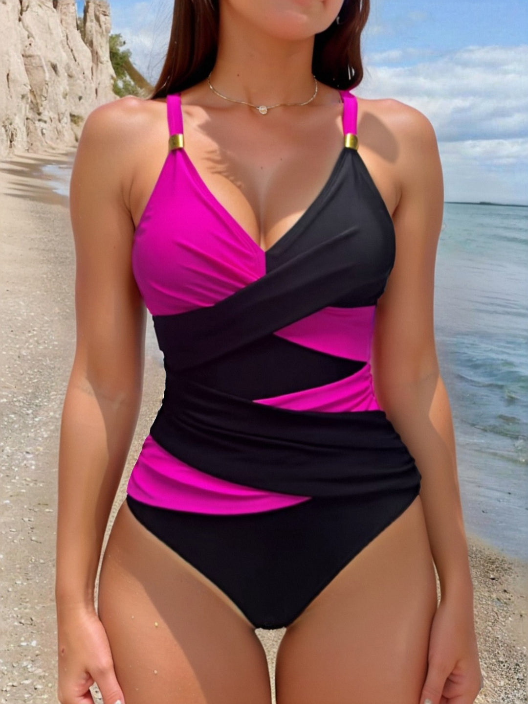 Damen Einteiliger Badeanzug mit modernem Wickeldesign und eleganten Akzenten Drune