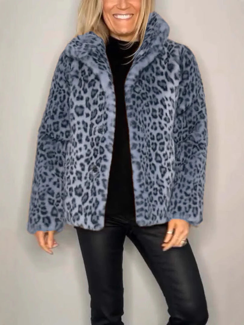Drune | Mantel - Kunstpelz - Oversized Fit - Reverskragen - Leopardenprint