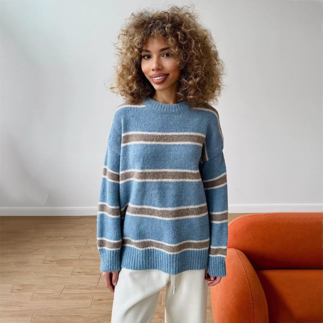 Damen Grob gestrickter Pullover mit ausgefallenem Streifenmuster Drune