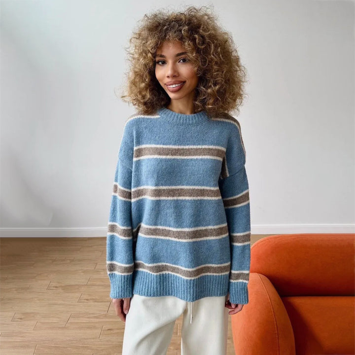 Damen Grob gestrickter Pullover mit ausgefallenem Streifenmuster Drune