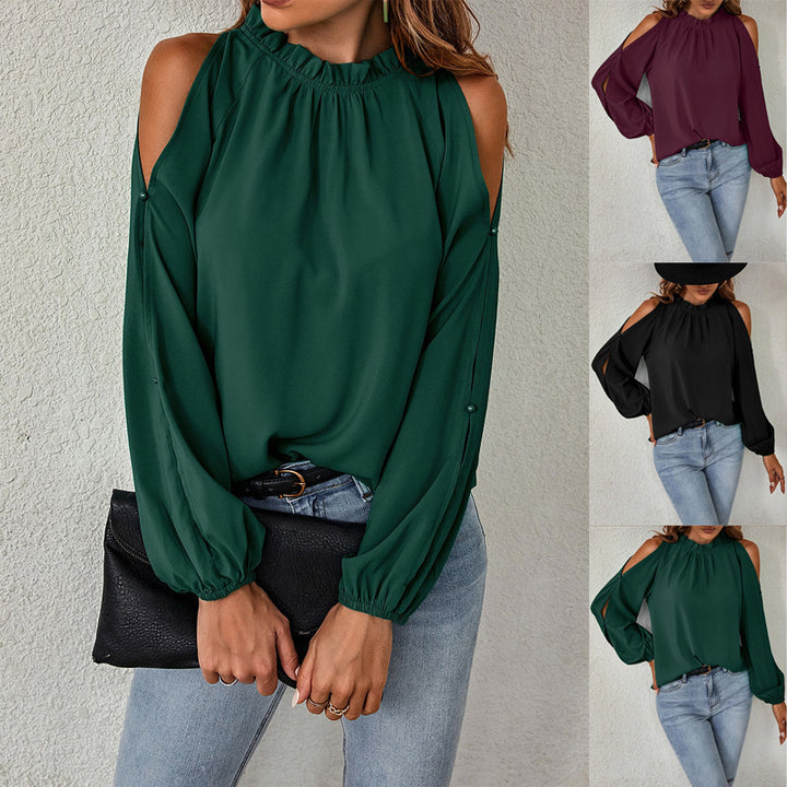 Damen Elegantes Oberteil mit schulterfreiem Design und voluminösen Ärmeln Drune