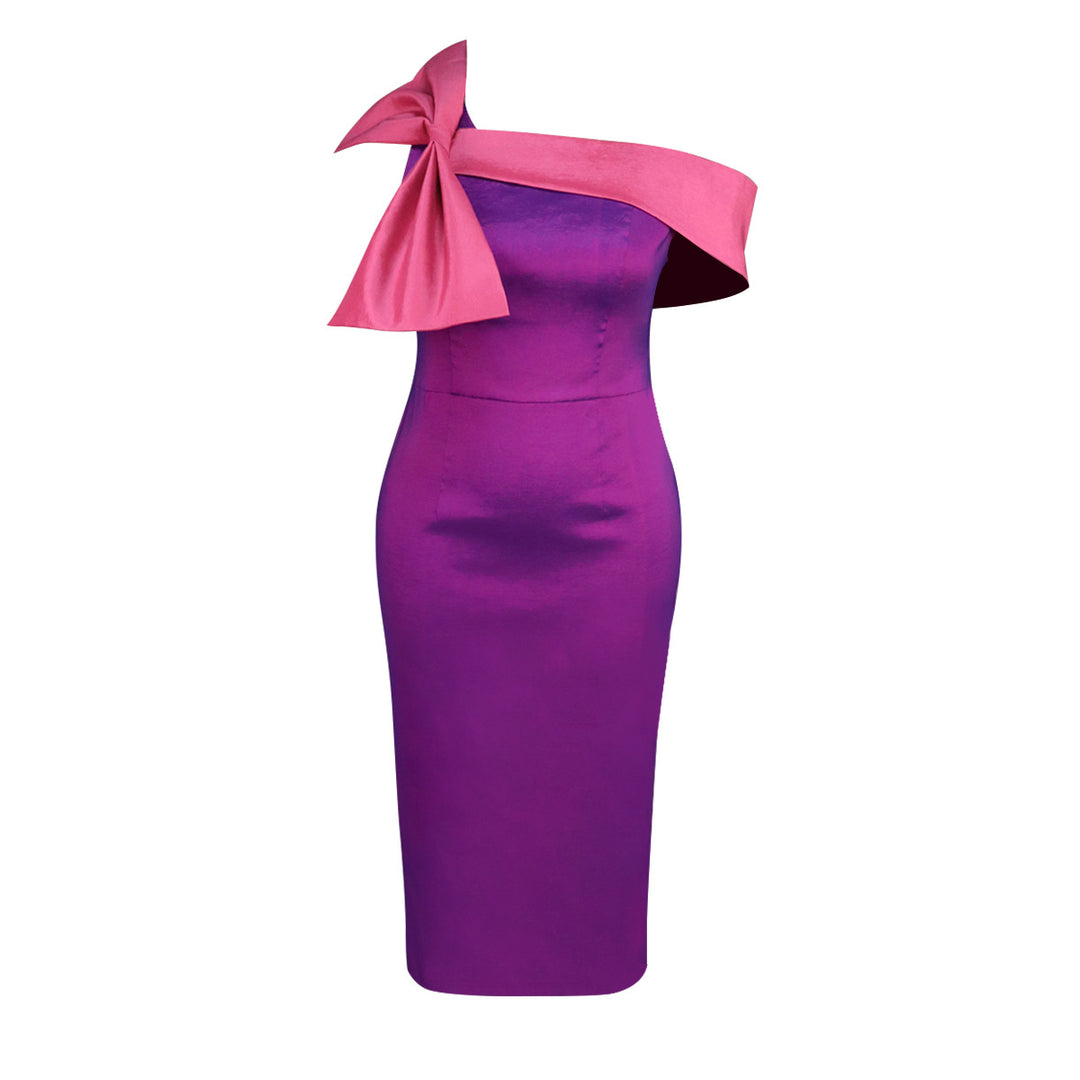 Damen elegantes Kleid mit asymmetrischem Rüschenakzent Drune