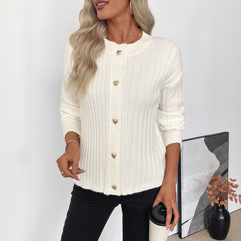 Damen modischer Strickpullover mit Herzknöpfen und strukturierter Oberfläche Drune