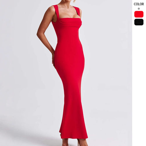Damen Elegantes figurbetontes Maxikleid mit quadratischem Ausschnitt und tiefem Rücken Drune