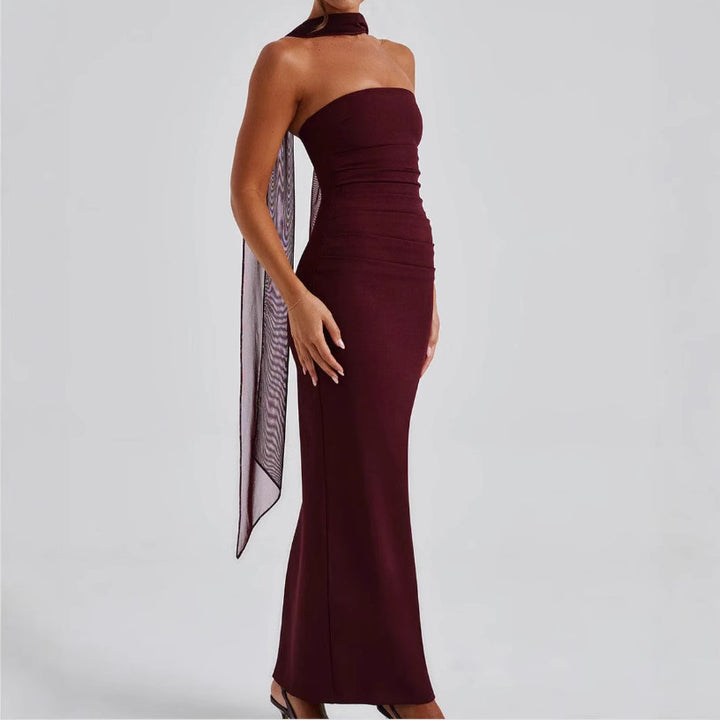 Damen Langabendkleid mit elegantem schulterfreiem Design und sanften Rüschen Drune