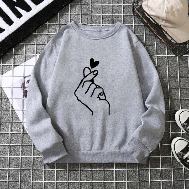 Damen Sweatshirt mit kreativem Handzeichen-Motiv und weichem Innenfutter Drune