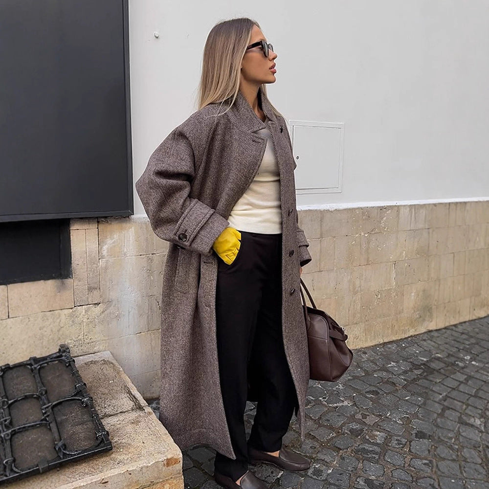 Damen lässiger Wollmantel mit modischem Schnitt und praktischen Taschen Drune