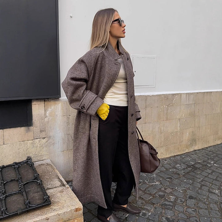 Damen lässiger Wollmantel mit modischem Schnitt und praktischen Taschen Drune