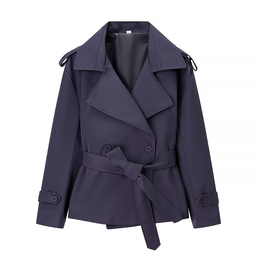 Damen nan Kurz-Trenchcoat mit Taillengürtel, doppelreihiger Knopfleiste und Schulterpatten Drune