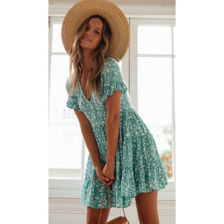 Damen Sommerkleid mit floralen Rüschendetails und luftiger Silhouette Drune