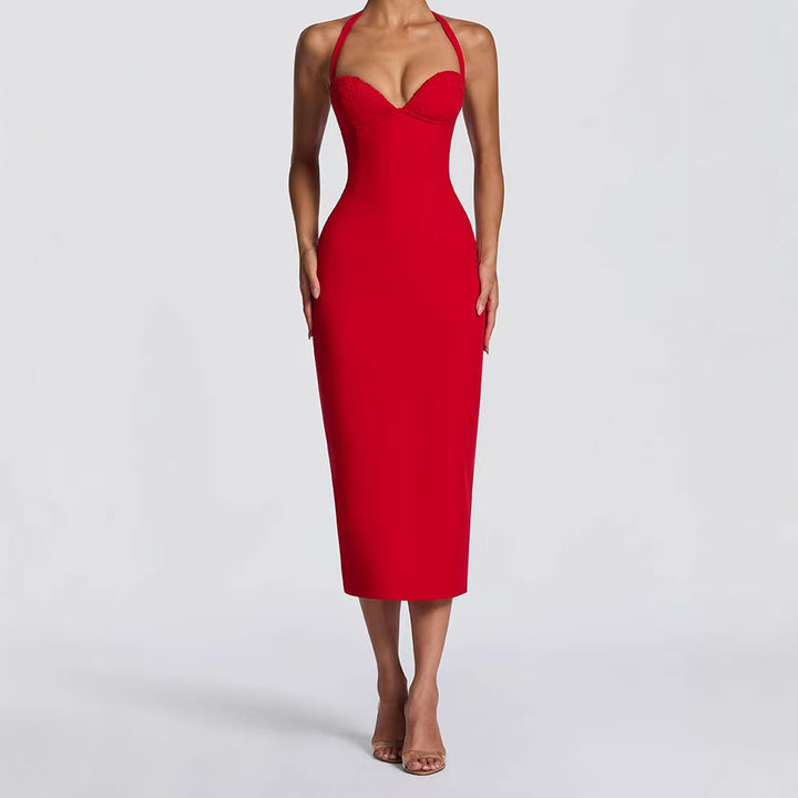 Damen Elegantes Bodycon-Kleid mit Halterdesign Drune