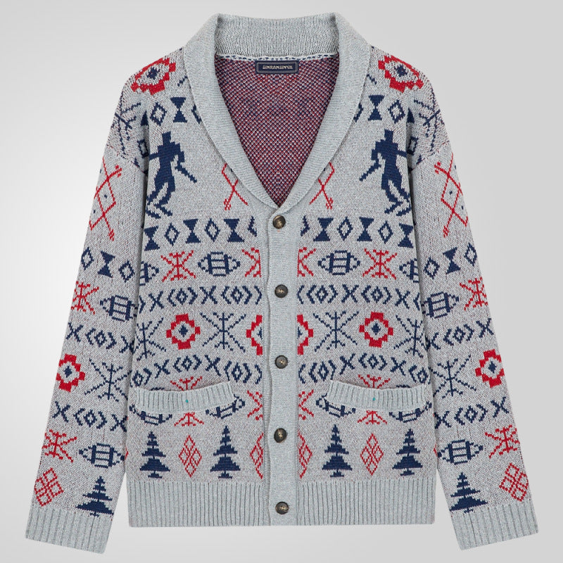 Herren Strickjacke mit traditionellem Muster und warmem Innenfutter Drune