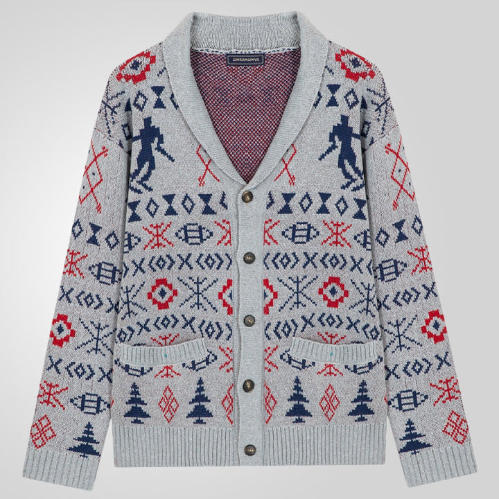 Herren Strickjacke mit traditionellem Muster und warmem Innenfutter Drune