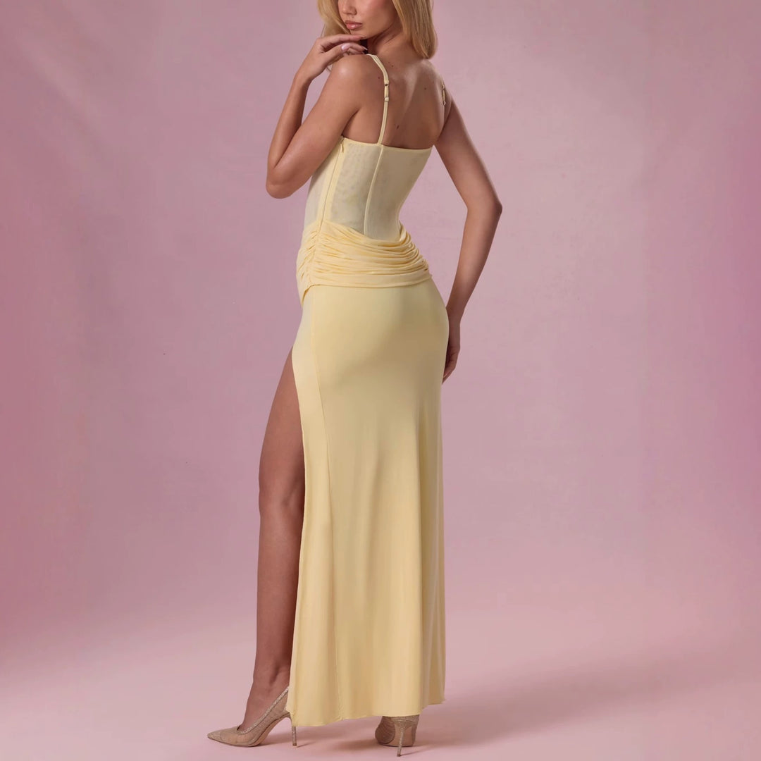 Damen Charmantes Maxikleid mit strukturierter Corsage und hohem Schlitz Drune