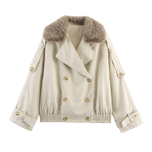 Damen Übergangsjacke mit luxuriösem Kunstfellkragen und praktischen Knöpfen Drune