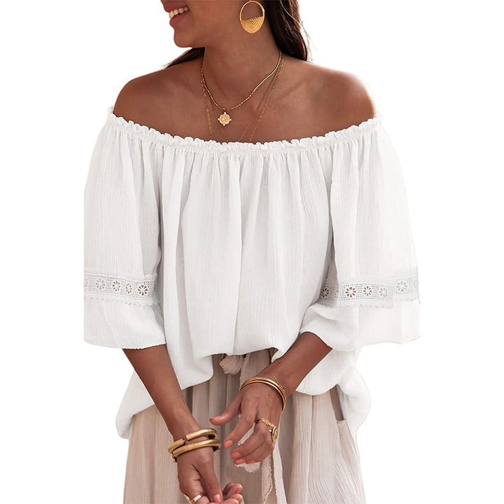 Damen Off-Shoulder Bluse mit bestickten Details Drune