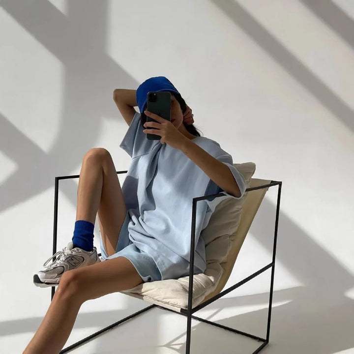 Damen lässiges Kurzarm-Set aus atmungsaktivem Material Drune