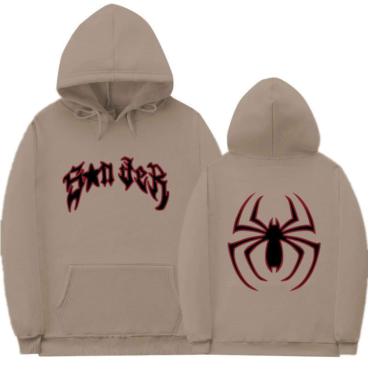 Damen Kapuzenpullover mit auffälligem Spinnenmotiv und grobem Schriftzug Drune