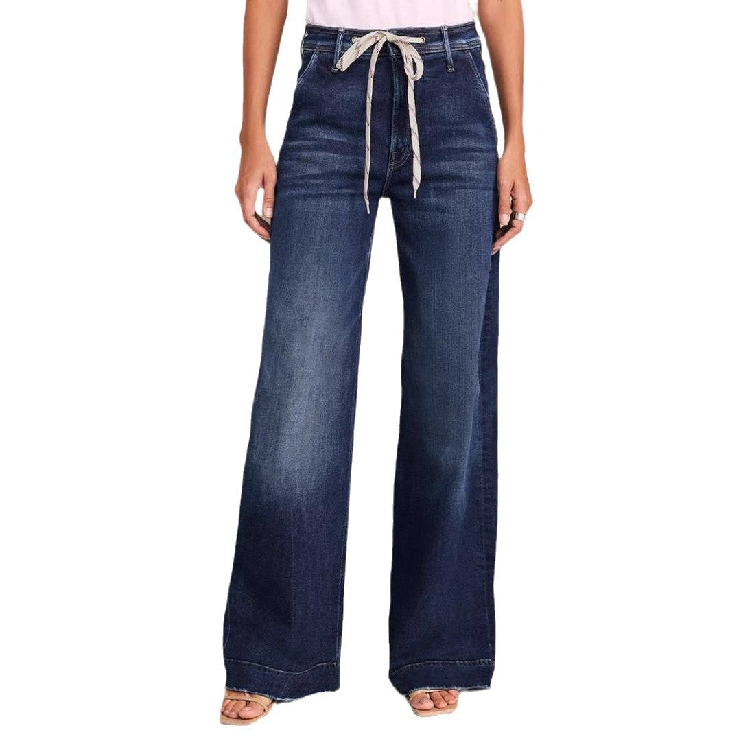 Damen Weit geschnittene Jeans mit modischem Kordelzug und elastischem Bund Drune