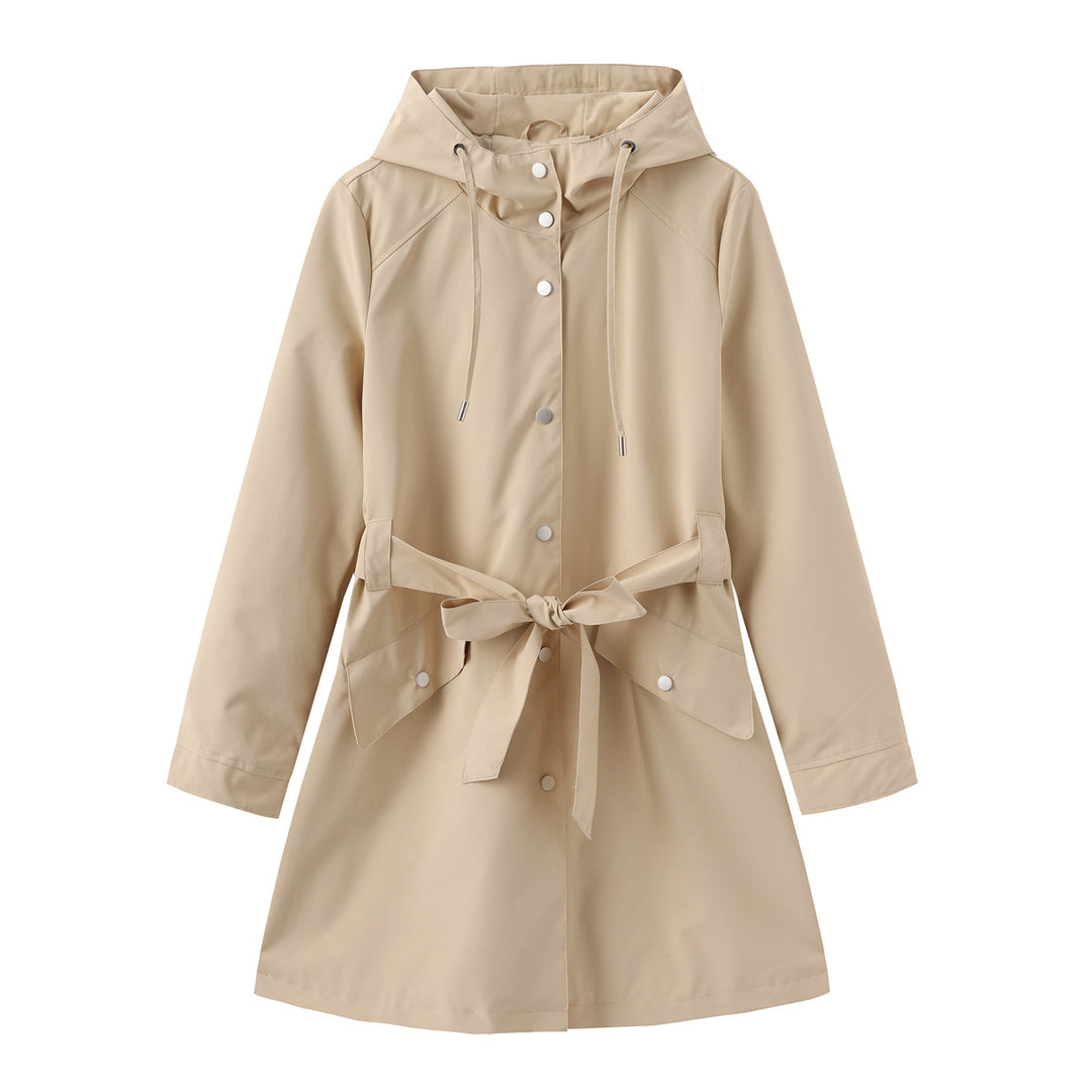 Damen modische Outdoorjacke mit Gürtel und Kapuze Drune