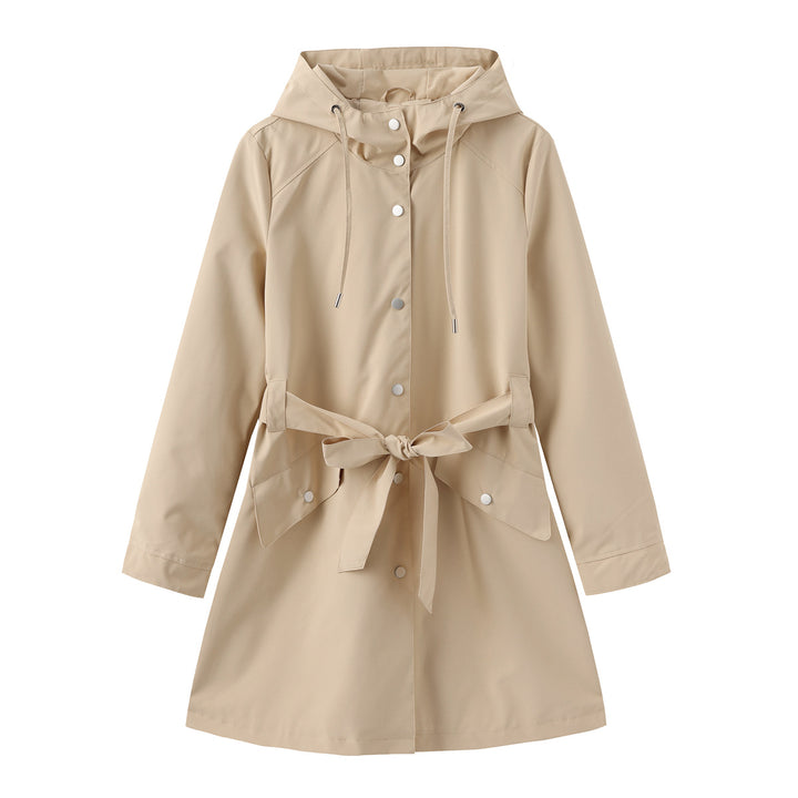 Damen modische Outdoorjacke mit Gürtel und Kapuze Drune
