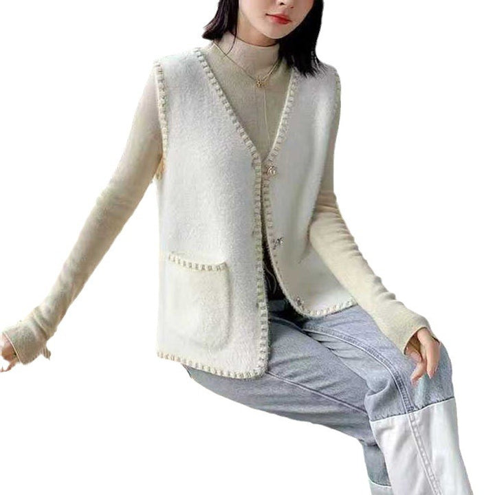 Damen Strickweste mit dekorativen Knopfdetails Drune
