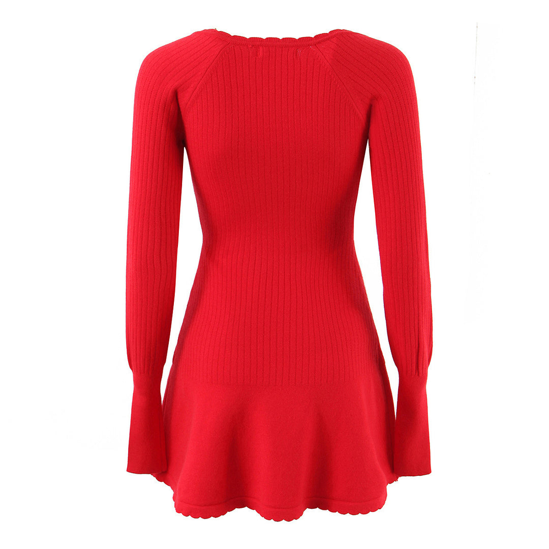 Damen Strickpullover mit elegantem V-Ausschnitt und schickem Rüschensaum Drune