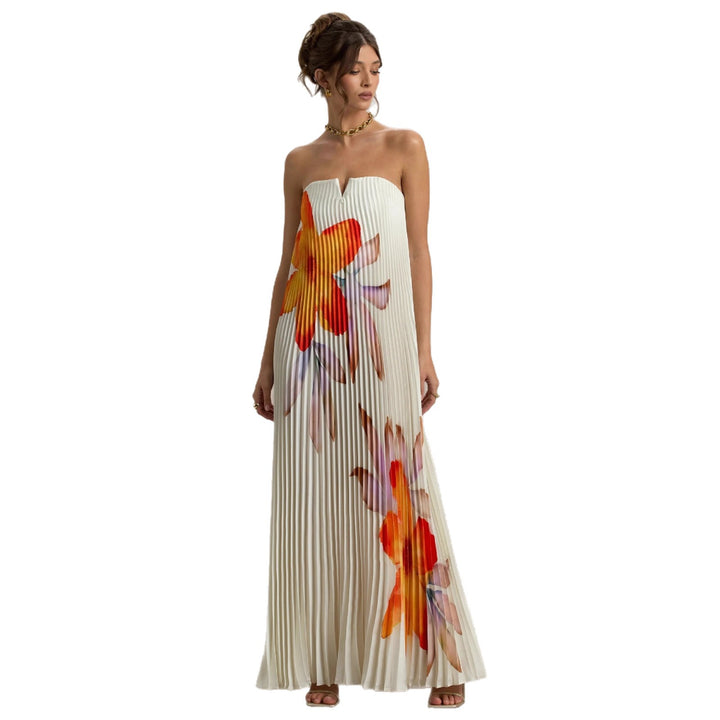 Damen Maxikleid mit plissiertem Design und floralem Druck Drune