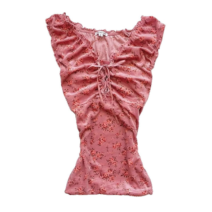 Damen Spitzenshirt mit Raffung und floralem Muster Drune
