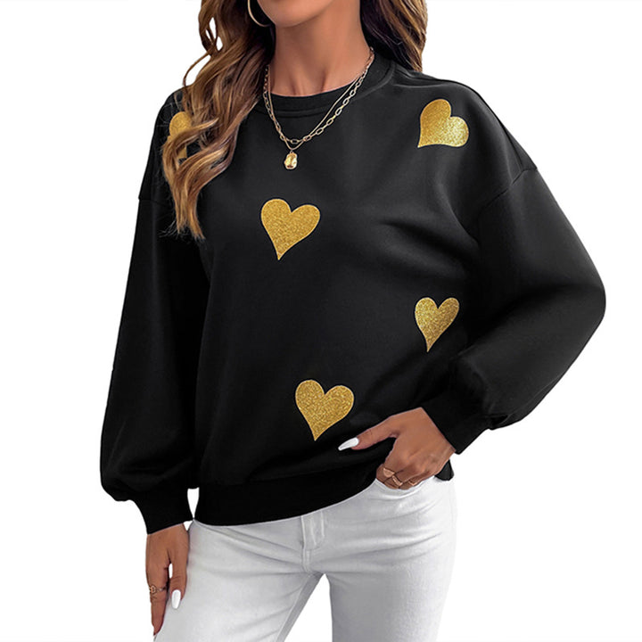 Damen modischer Sweatshirt mit goldenen Herzchen-Print Drune