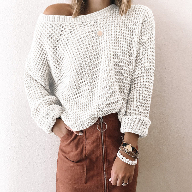 Damen lässiger Strickpullover mit weitem Schnitt und off-shoulder Design Drune