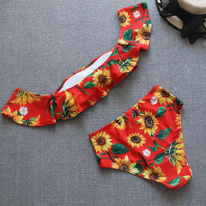 Damen Bikini-Set mit floralem Rüschendesign und hohem Taillenslip Drune