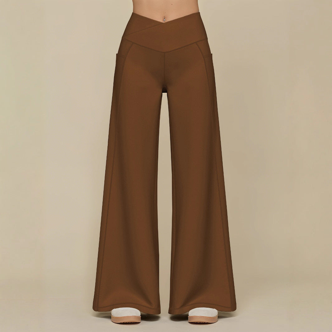 Damen elegante High-Waist Freizeithose mit weitem Bein und praktischen Taschen Drune