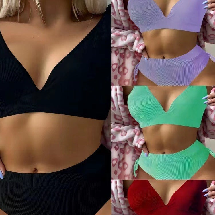 Damen Triangel-Bikini mit verstellbaren Trägern und hohem Bund Drune
