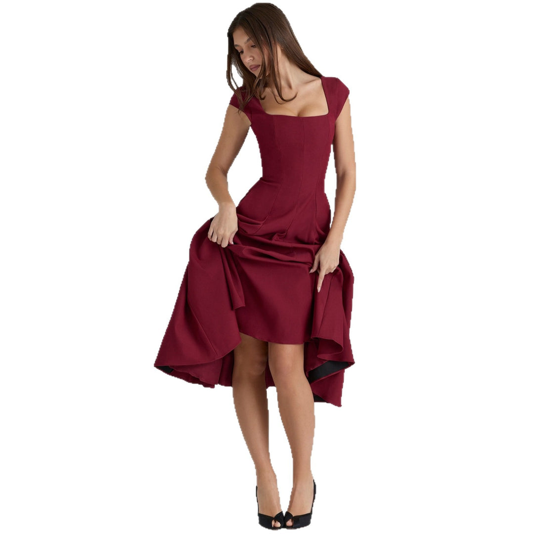 Damen Midi-Kleid mit quadratischem Ausschnitt und weit schwingendem Rock Drune