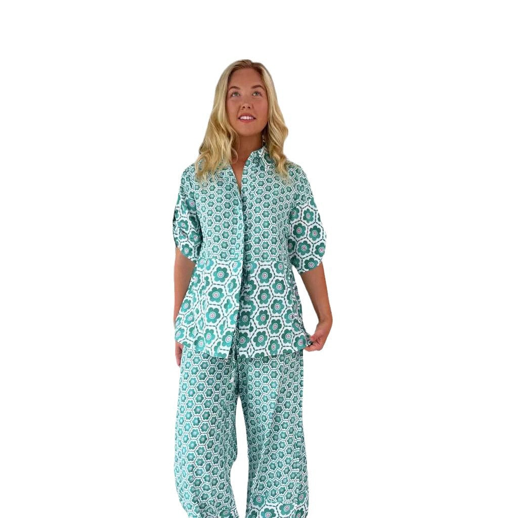 Damen Chice Blusen-Hosen-Kombination mit floralem Druck und weitem Schnitt Drune