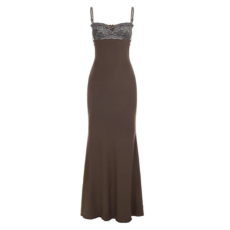 Damen elegantes Maxikleid mit Spitzendetails Drune