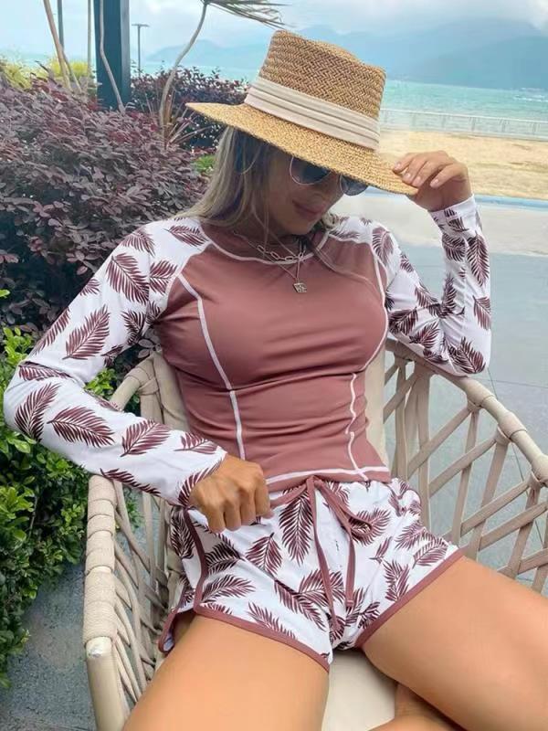 Damen Langarm Surf-Badeanzug mit floralem Muster Drune