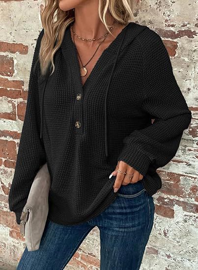 Damen lässiger Hoodie mit Knopfdetails und weit geschnittenen Ärmeln Drune
