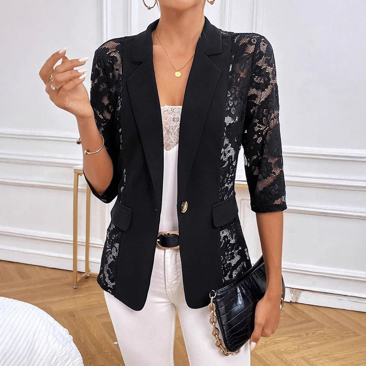 Damen nan taillierter Longblazer mit Spitzeneinsätzen und Reverskragen Drune