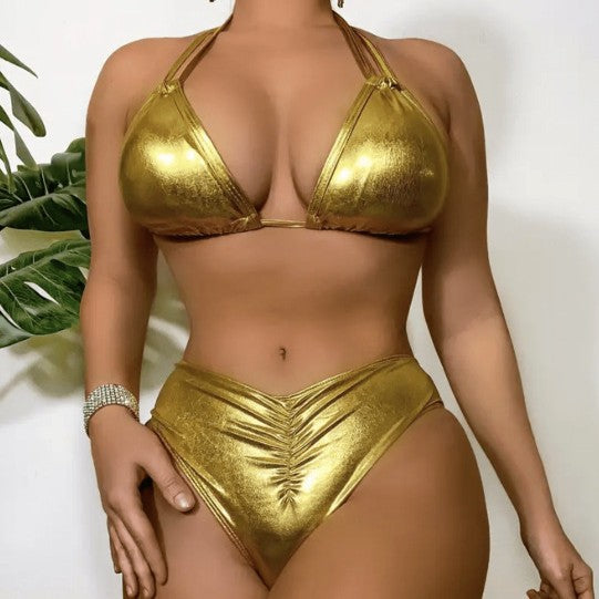 Damen Hochwertiger Triangel-Bikini mit metallischem Finish Drune