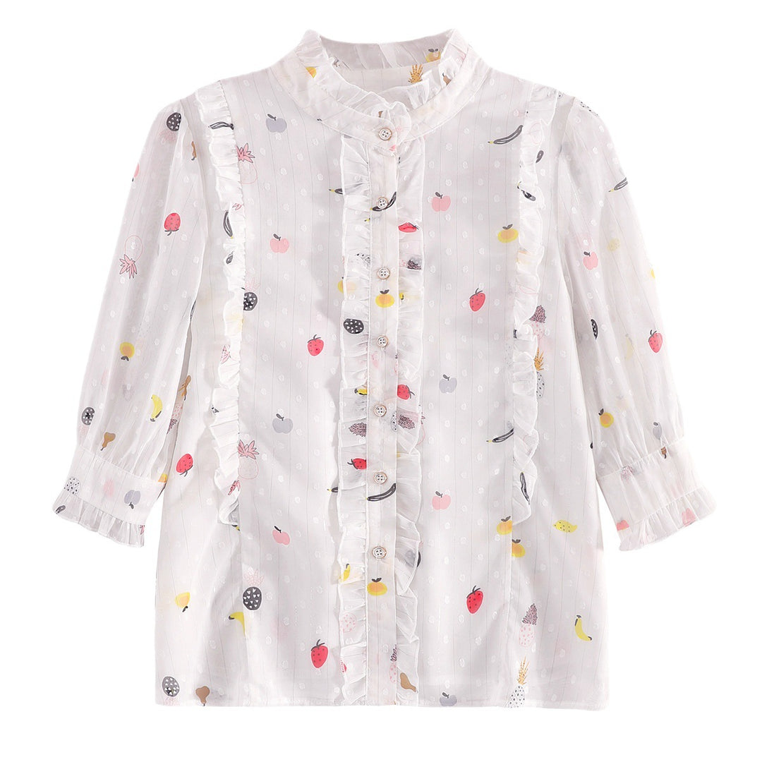Damen Bluse mit floralem Design und gerafften Ärmeln Drune