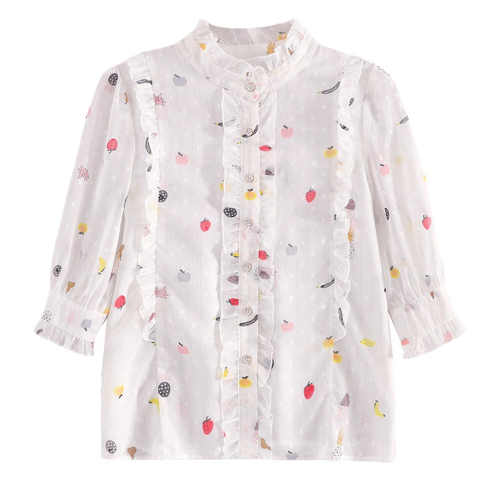 Damen Bluse mit floralem Design und gerafften Ärmeln Drune