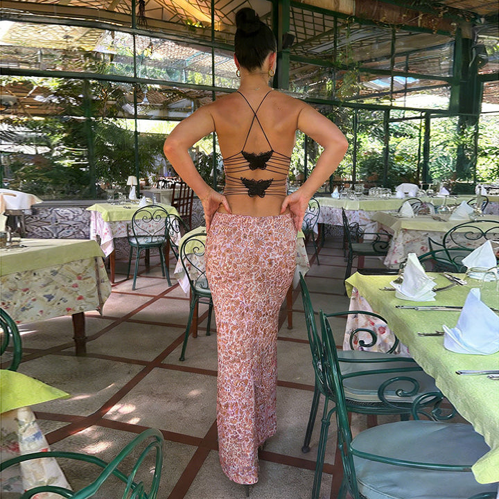 Damen Maxikleid mit Spaghettiträgern und aufregendem Leopardenmuster Drune