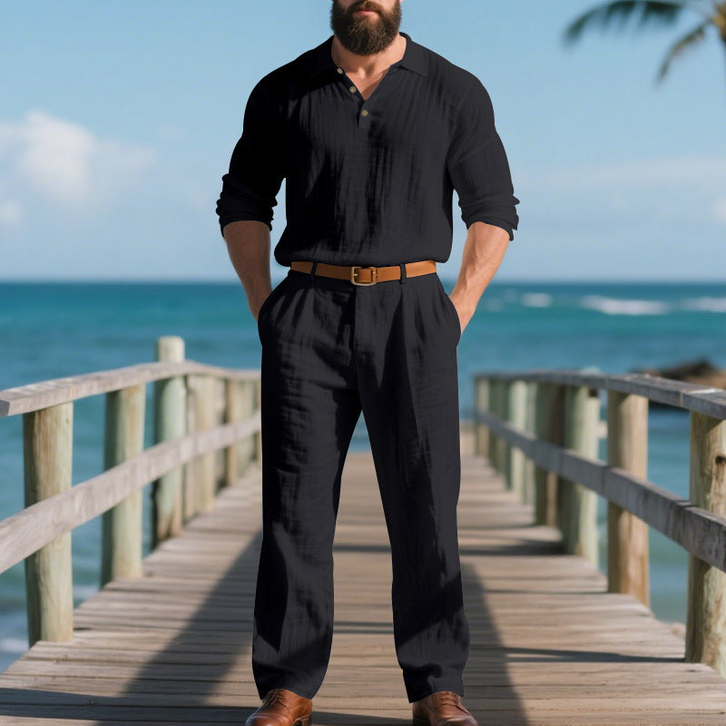 Herren nan elegante Leinenhose mit Bundfalten, geradem Bein und verdecktem Hakenverschluss Drune