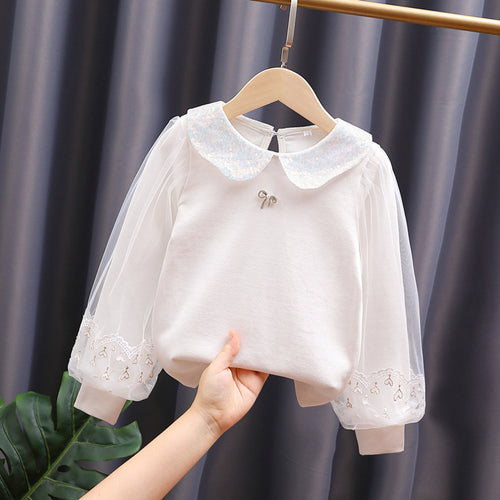 Mädchen Sweatshirt mit eleganten Tüllärmeln und auffälligem Kragen Drune