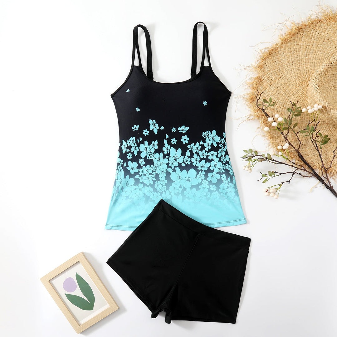 Damen Sportliches Tankini-Set mit floralem Oberteil und Shorts Drune