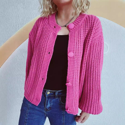Damen Grobstrickjacke mit ballonförmigen Ärmeln und dekorativen Knöpfen Drune